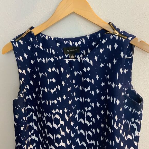 Ab Studio Sleeveles Sheath Dress Womens Size 8 Blue Knit Banded Hem Knee Length - Picture 3 of 9